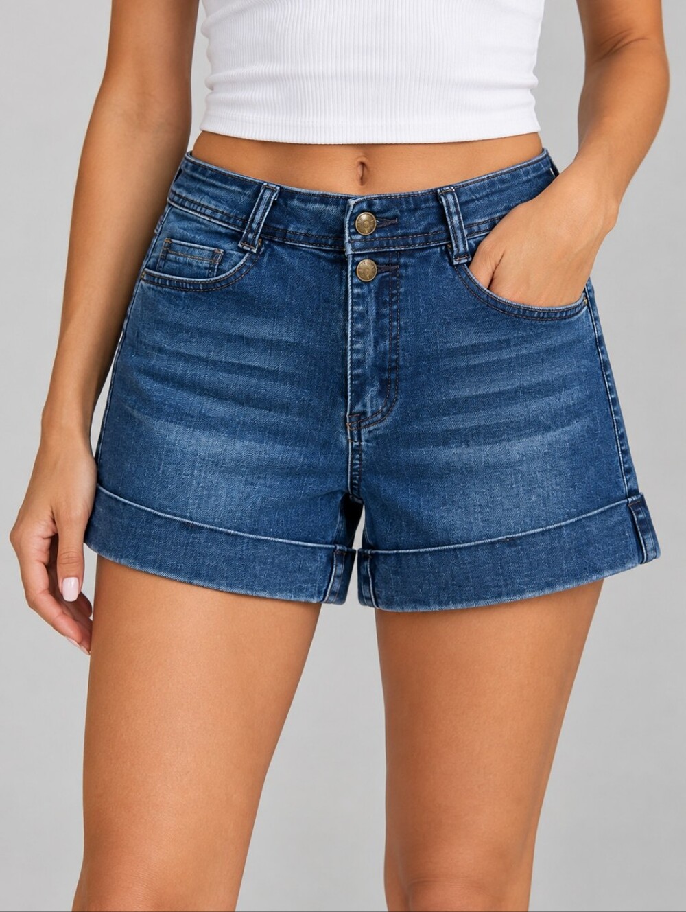 CRAZY TRAIN Western Dark Wash Embroidered Aztec Cuffed Denim Shorts
